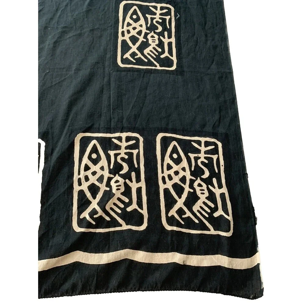 Sarong Hippy Fish Ocean Print Travel Black Tan Symbols Wrap Hippie Boho